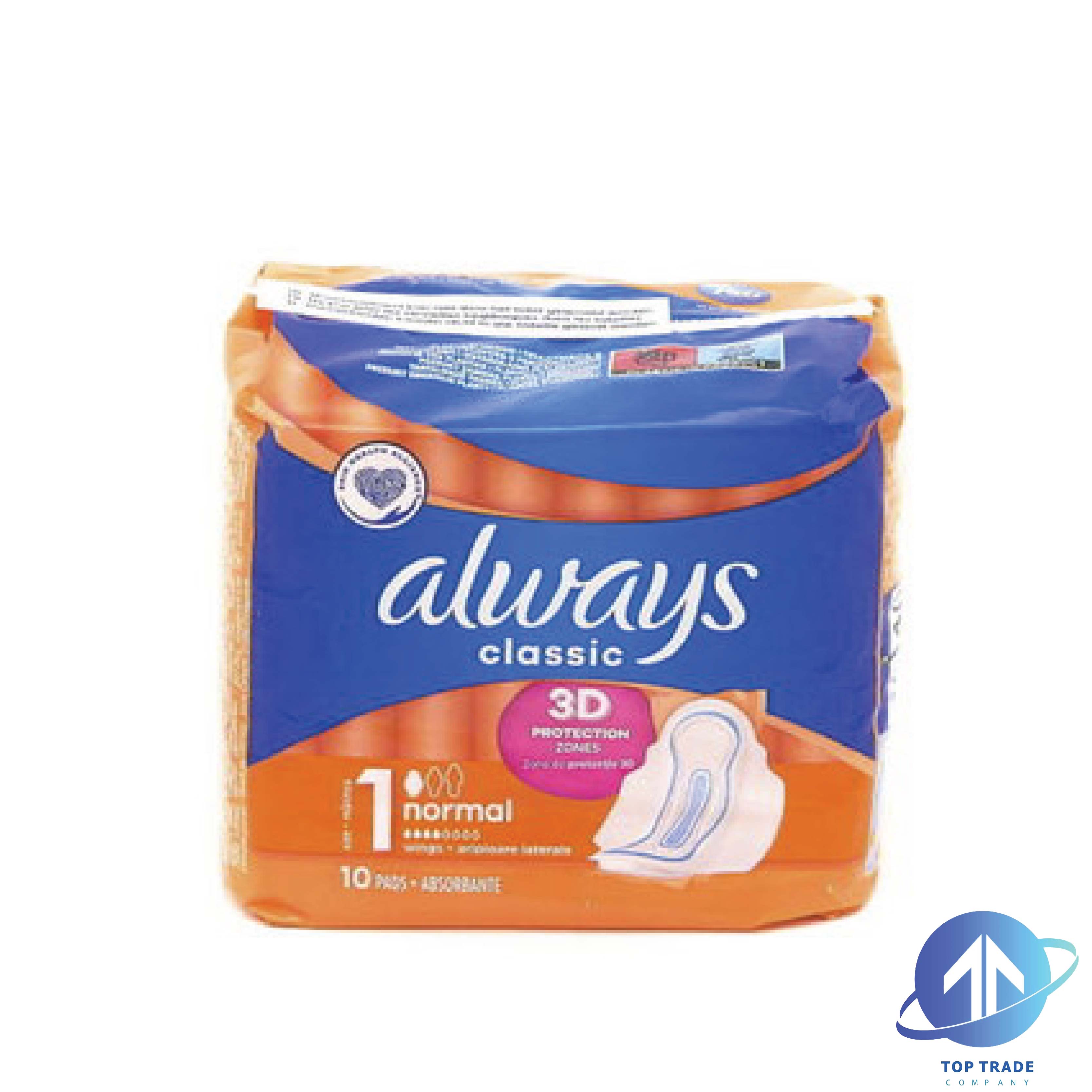 Always sanitary napkins Classic 10pc Normal with wings